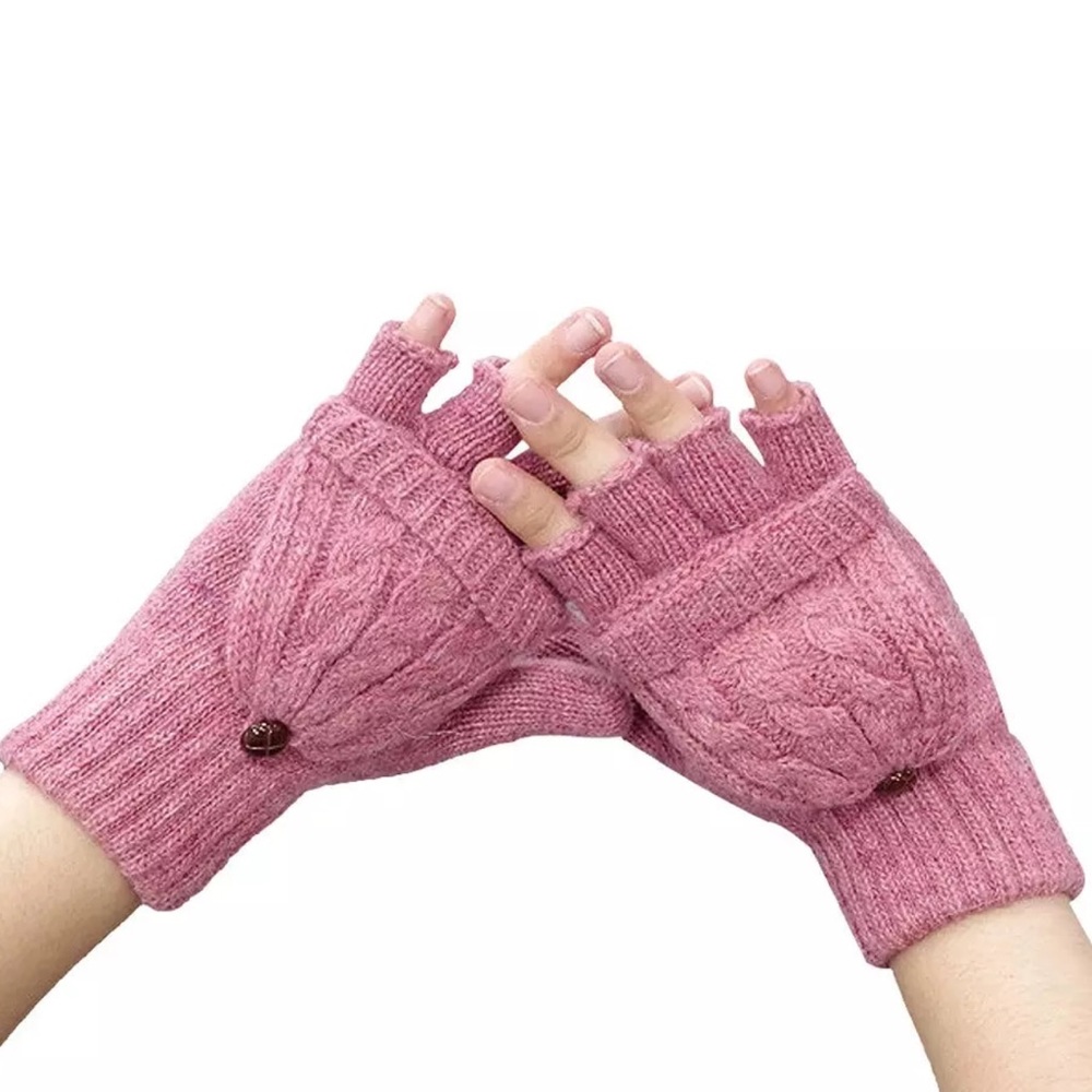 Pink Clamshell Exposed Finger Mittens - Picture 2 of 8